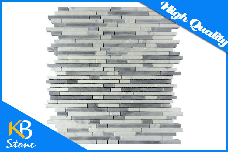 Home Decoration Polished Marble Mosaic Tiles with Irregular Strip Shape , Italy Grey Color