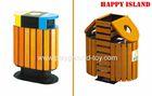 Solide Wooden Trash Cans ,  Park Trash Cans For Public Place With Steel Frame
