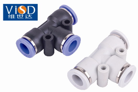 plastic quick connecting air fittings Union Tee PE(PUT) series pneumatic fitting