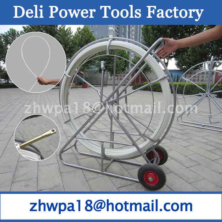 Yellow Fibersnake Duct Rodder with cage and wheels 