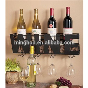 Decorative 4 Bottle Metal Wall Mounted Wine Rack With Glass Holder MH-MR-15032