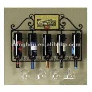 Fashion Wall Mounted Metal Wine Racks For 5 Bottle, Upside Down Wall Glass Racks MH-MR-15029