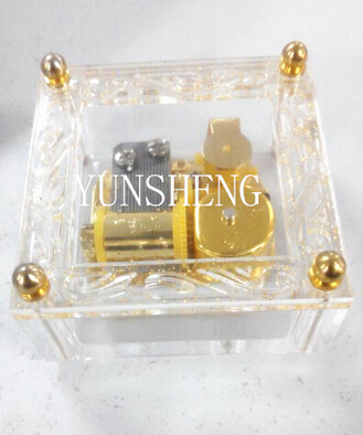 Transparent with Glitter Cube Music Box Chirldren Gift Musical Gifts Weeding Present 