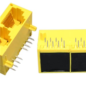 1*2 Port Plastic 90 Degree 100Base-T RJ45 Female Connector Without LED Without Spring