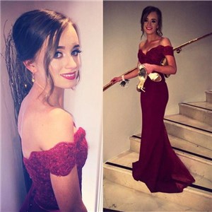 2017 Burgundy Mermaid Off-the-Shoulder Prom Dress