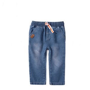 Girls& acute; 100%cotton Denim Ventilate Printed And Soft Long Pants With Two Pockets