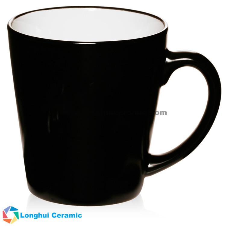 12oz Two-tone black matte exterior glossy colored interior personalized ceramic latte mug