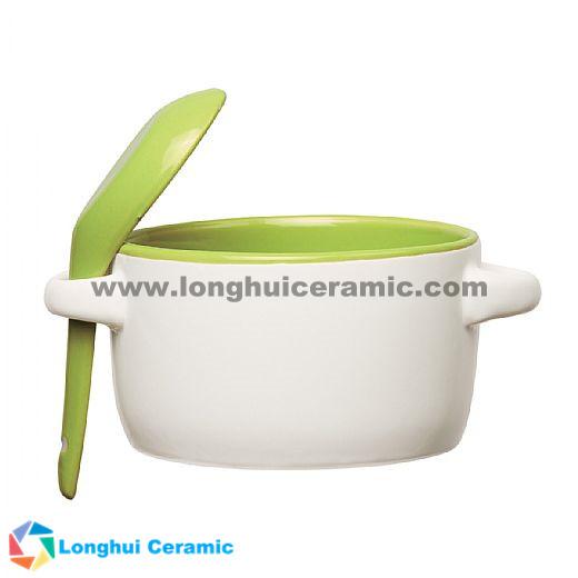 12oz Personalized imprinted colored ceramic Aztec soup mug with spoon