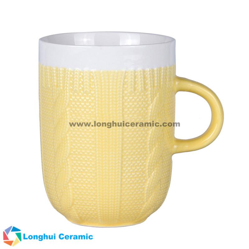 13oz Custom two-tone cable knit design ceramic coffee mug