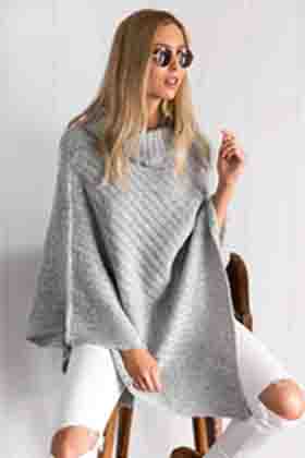 OEM woolen turtleneck women sweater grey fashion ladies sweater poncho
