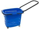 Blue 55L Shopping Basket With Wheels For Grocery , 4 Wheel Shopping Baskets With Handles