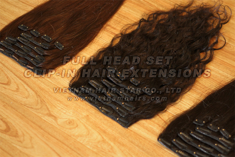 High Quality Full Head set/Single Weft Remy Clip-in Hair Extensions