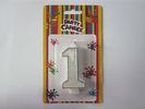 Safe Silver Outline No 1 Birthday Candle , Glitter Birthday Cake Candles