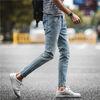 Low Waisted White All Matcheable Mens Tapered Jeans Acid Wash Fade Proof Slim Fit