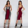 Multi Color Draped Bodycon Dress V Neck , Formal Womens Bandage Dresses