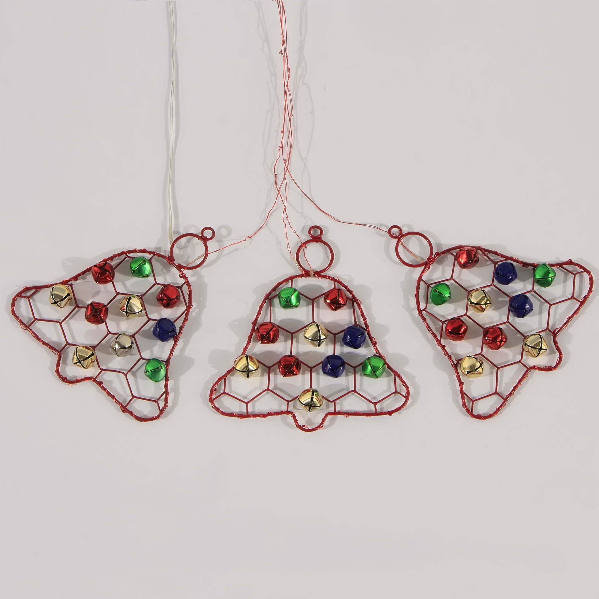 Christmas Decorative 7& quot; SMD wire forms in Christmas Bell style with hanging Hemp-Rope, 45 SMD white LED