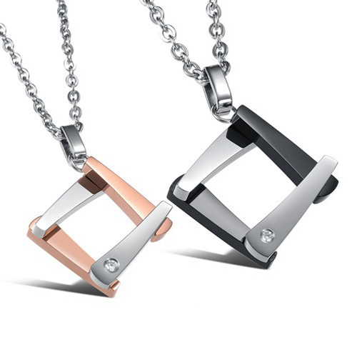 Fashion Square 316L stainless steel Pendant Necklace Women/ Men& acute;s Love Gift