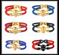Stingray Skin leather Gold Stainless Steel Skull Bracelet Bangle