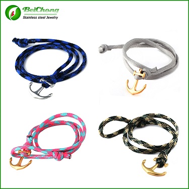 Wholesale various colors men anchor rope bracelet