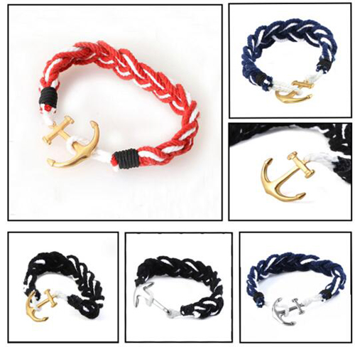 Punk Gothic Nautical Multi Red Rope Braided Gold Silver 316L Stainless Steel Anchor Charm Bracelet