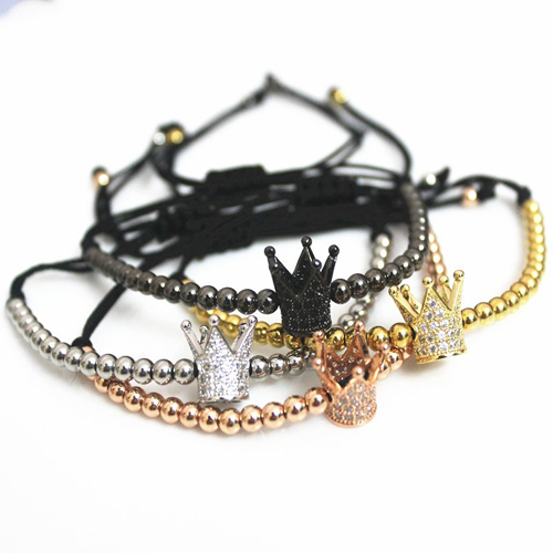 New Fashion Micro Pave Cubic Zirconia Charm Women& acute;s Bracelets Popular Imperial Crown Braiding Macrame Silver Bracelets Jewelry.
