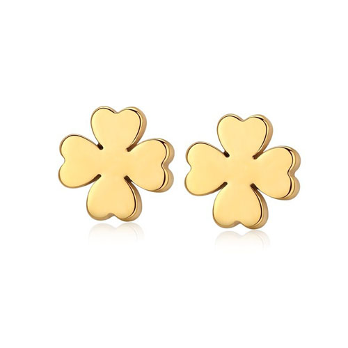 Clover leaf stud earrings for women 14k gold stainless steel ear cuff brincos wholesale