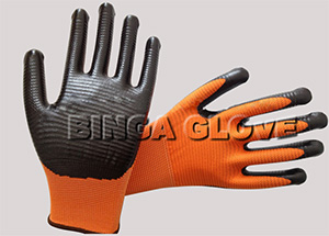 Nitrile Coated Orange Polyester Liner Safety Glove