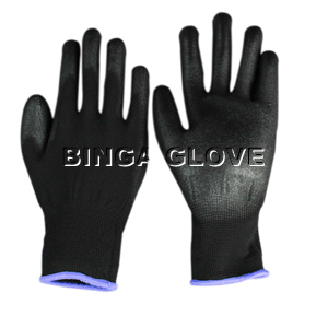 Black PU Coated Polyester Safety Glove Made in China