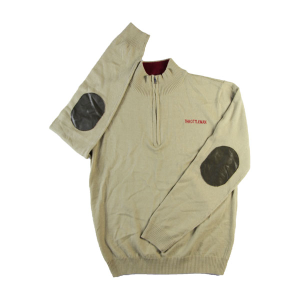 men& acute;s 1/4 zipper wool pullover half-turtleneck pu elbow patches sweater