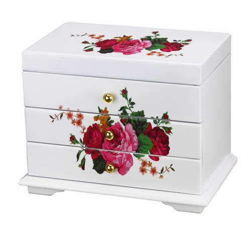 Floral Pattern Musical Wooden Jewelry Cabinet Box