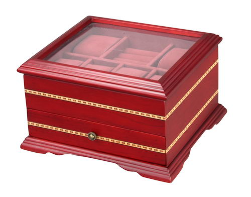 Elegant Wooden Jewelry & Watch Box with Window Lid