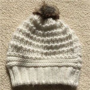 Fur Pompom Crochet Pattern Winter Knit White Hat
