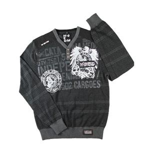 men& acute;s wholesale fabulous v-neck button pullover striped printing applique sweater