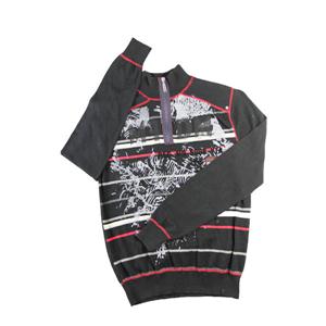 men& acute;s plastic zipper pullover striped printing sweater in three-thread coverstitch