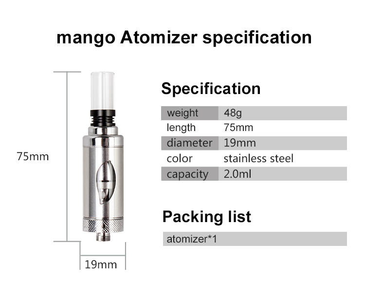 TRUEMAN newest e-cig atomizer Mango tank 0.1ohm glass mod atomizer for huge power mod battery