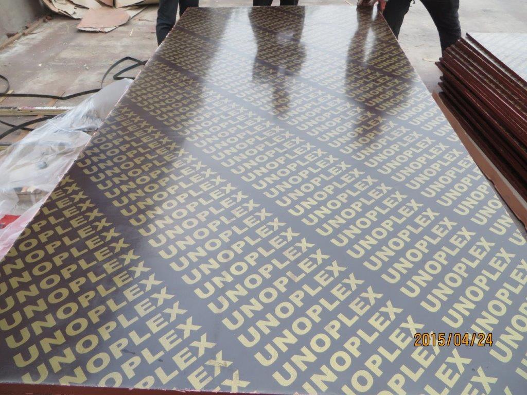 UNOPLEX  BRAND FILM FACED PLYWOOD. MR GLUE, POPLAR CORE, BROWN PRINTED FILM