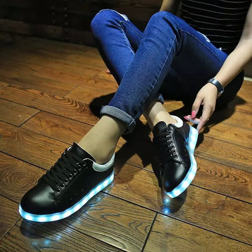 Cheap Glow Low Top LED Shoes Black White