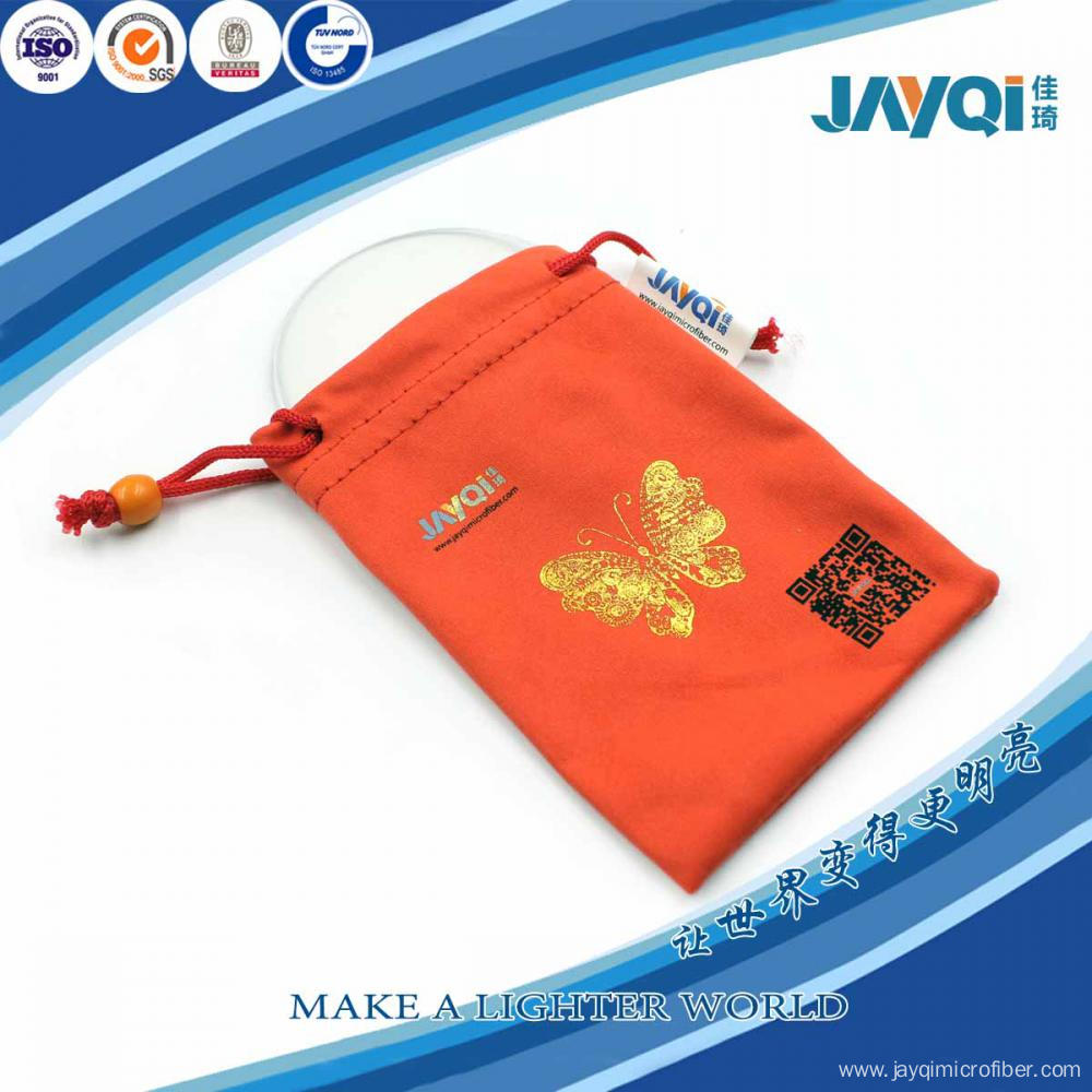 Gold Stamping Red Microfiber Bag with Drawstring