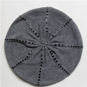 Quality Acrylic solidt color lady beret hat with? embroidered sequins