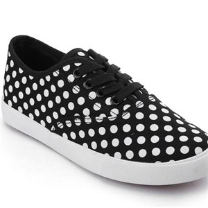 Authentic Slim Women& acute;& acute;s Black White Polka Dot Cross Lacing Shoes