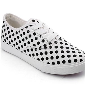 Women& acute;& acute;s White Canvas Black Polka Dot Spot Running Shoes
