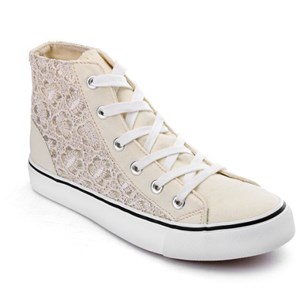 Fashion Grace Beige Lace Crochet Women& acute;& acute;s High Top Sneakers