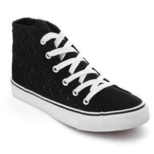 Black Hollow Cut Lace Women& acute;& acute;s High Top Canvas Casual Shoes