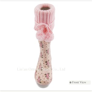 Kids Rubber Rain Boots With Knitting Or Wool Top