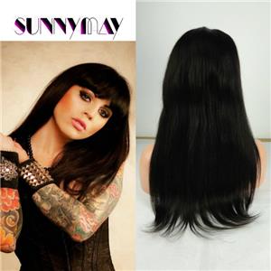 Sunnymay100% Virgin Peruvian Full Lace Human Hair Wigs With Bangs Straight Lace Front Wig For Black Woman Virgin Hair Wigs Bangs
