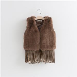 Baby Girls Faux Fox Fringed Vest In PU Fashion Kids Girl Waistcoat