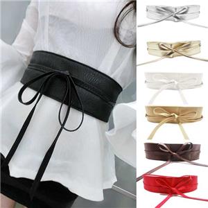 New Fashion Women Belt Soft Leather Wide Self Tie Wrap Around Waist Band Dress Belt