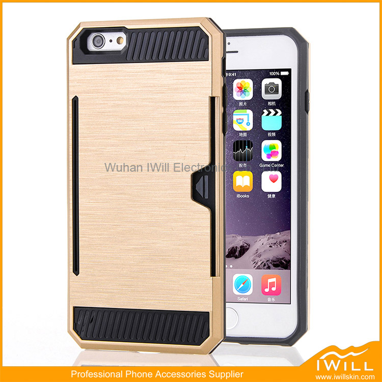 Hair line Hybird Defender case for iphone 6 with card slot