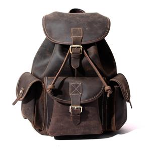 Crazy Horse Leather-Like Vintage Women& acute;s Backpack School Bag