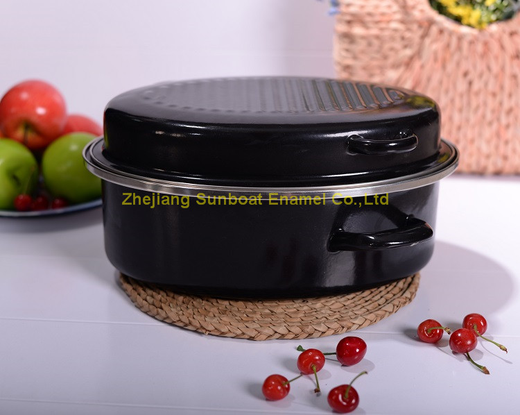 Heavy-dust enamel oval turkey roaster pan